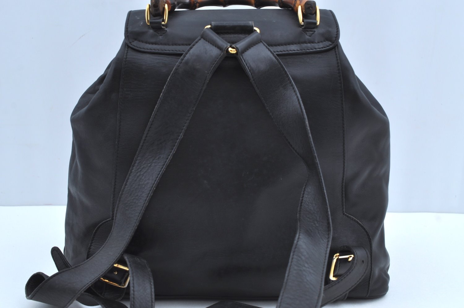 Authentic GUCCI Bamboo Backpack Leather Black K4530