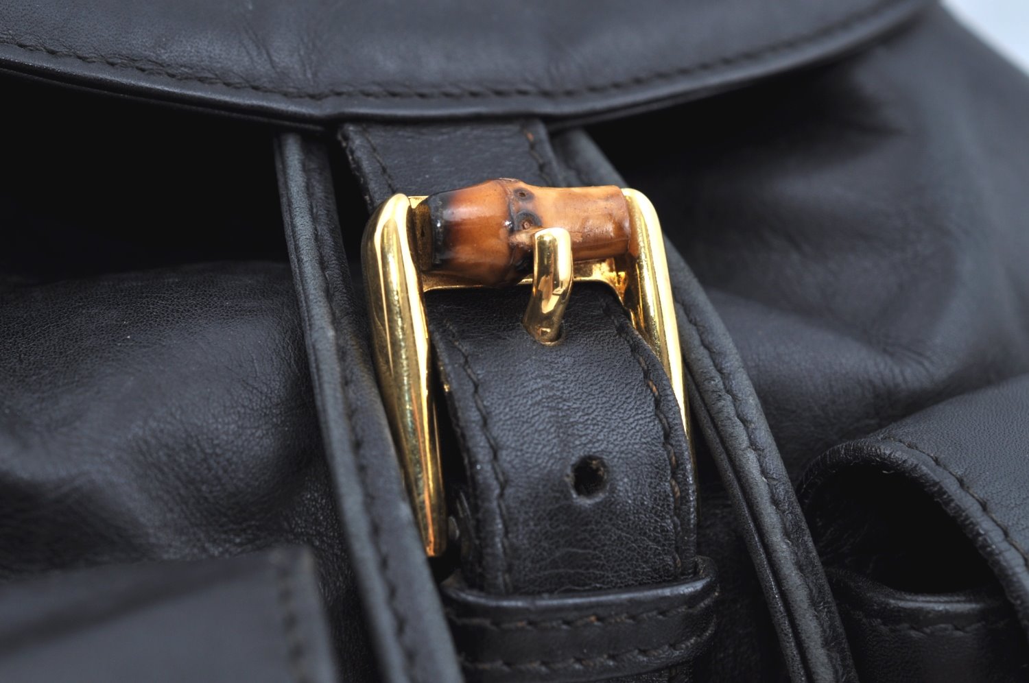 Authentic GUCCI Bamboo Backpack Leather Black K4530