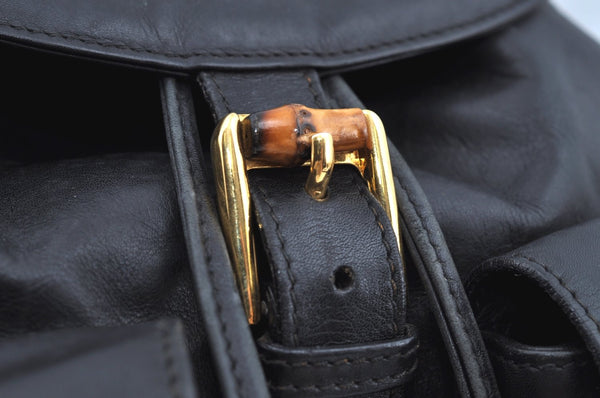 Authentic GUCCI Bamboo Backpack Leather Black K4530