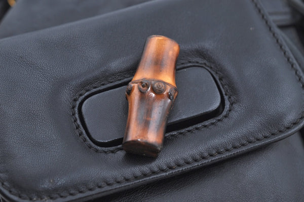 Authentic GUCCI Bamboo Backpack Leather Black K4530