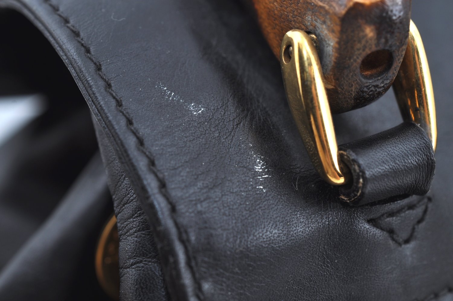 Authentic GUCCI Bamboo Backpack Leather Black K4530