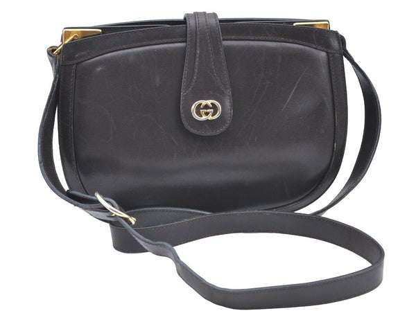 Authentic GUCCI Shoulder Cross Body Bag GG Leather Purse Brown K4533