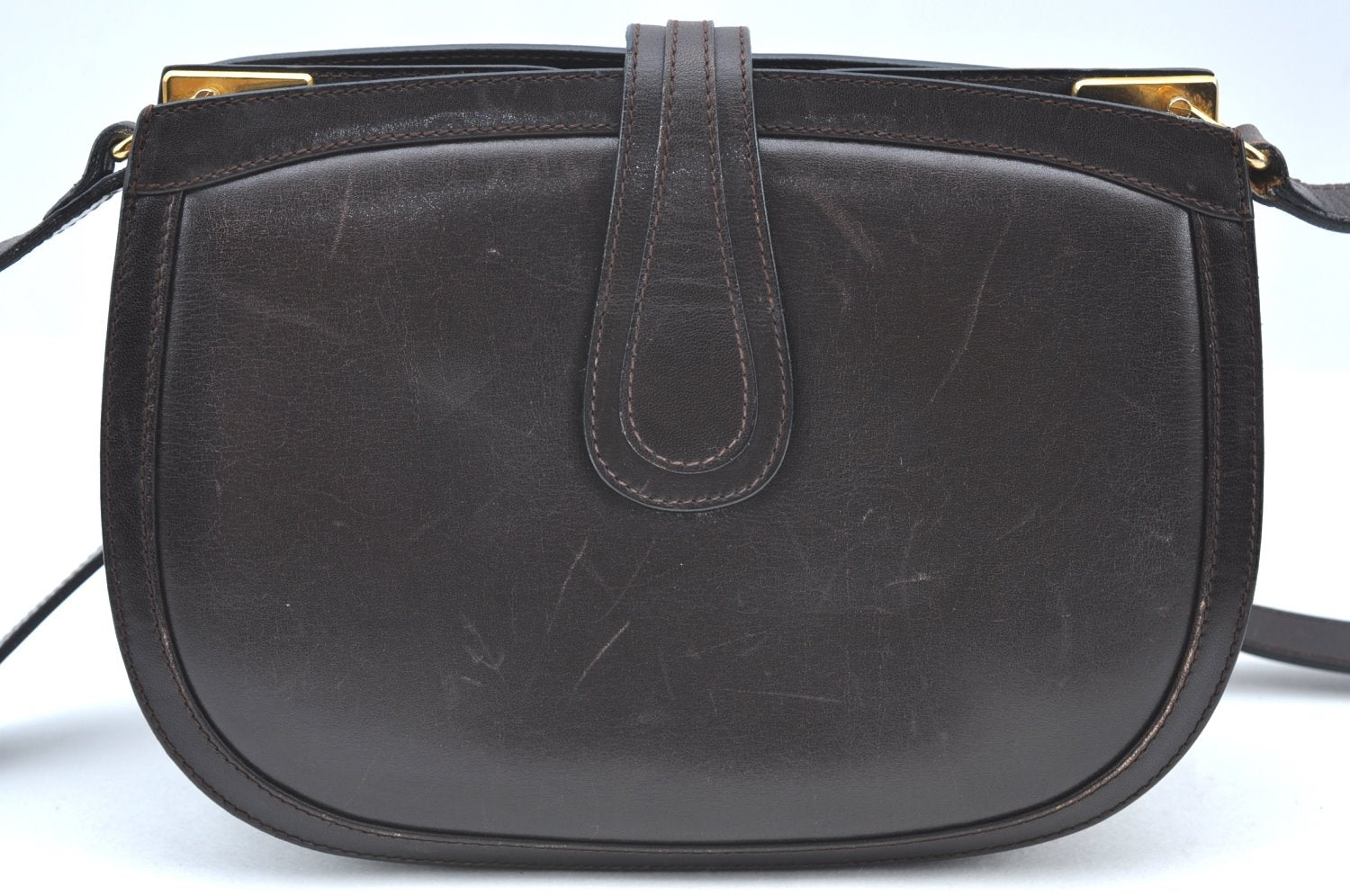 Authentic GUCCI Shoulder Cross Body Bag GG Leather Purse Brown K4533