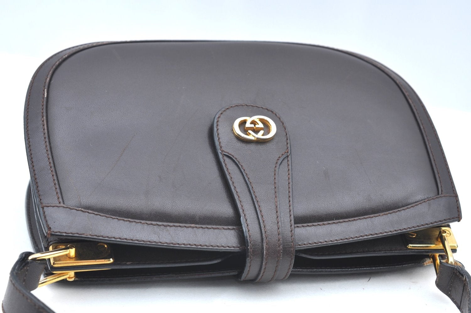 Authentic GUCCI Shoulder Cross Body Bag GG Leather Purse Brown K4533