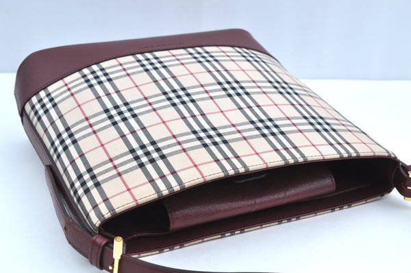 Authentic BURBERRY Nova Check Shoulder Hand Bag Purse Canvas Leather Beige K4536