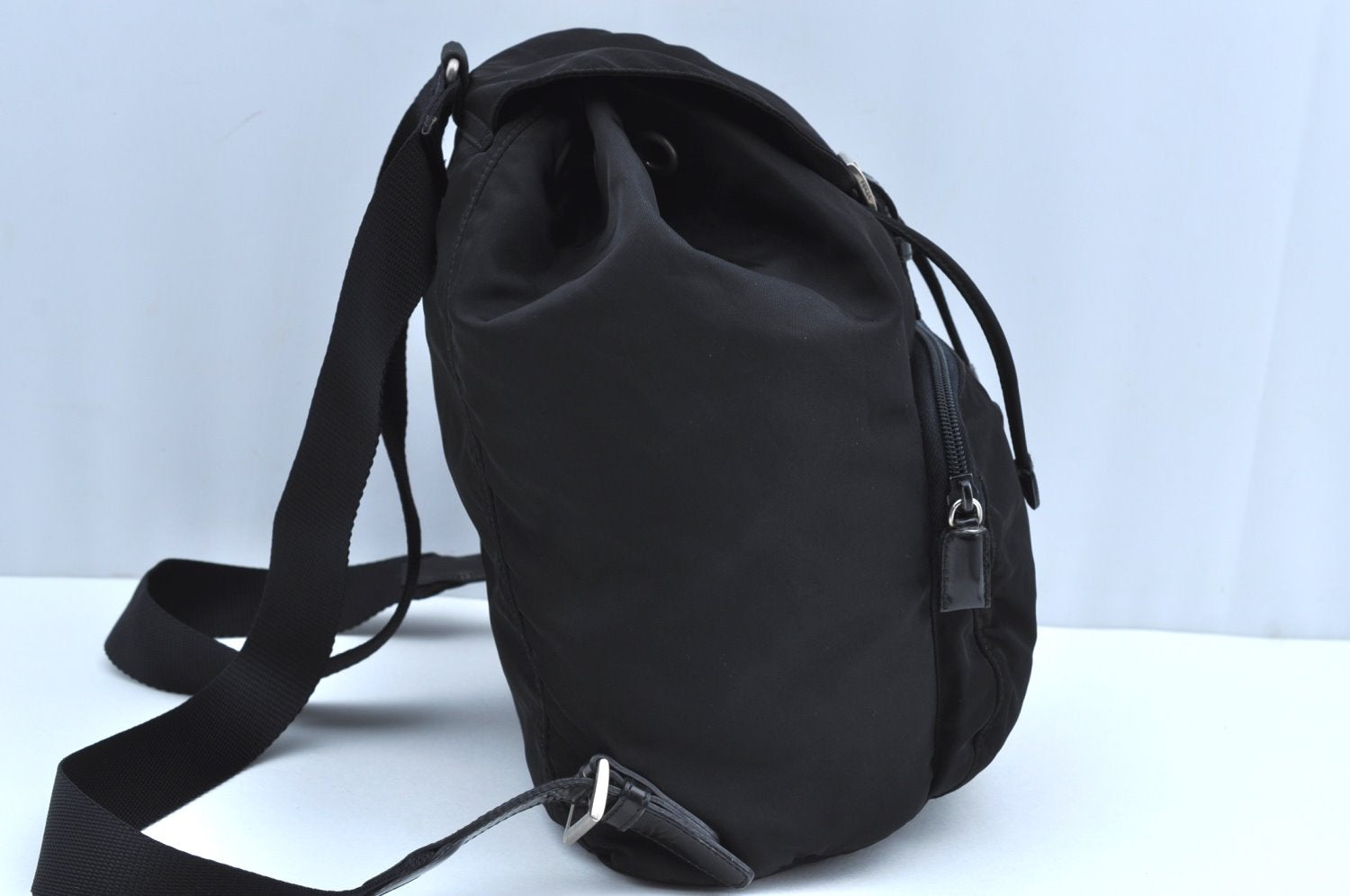 Authentic PRADA Nylon Tessuto Leather Backpack Black K4538