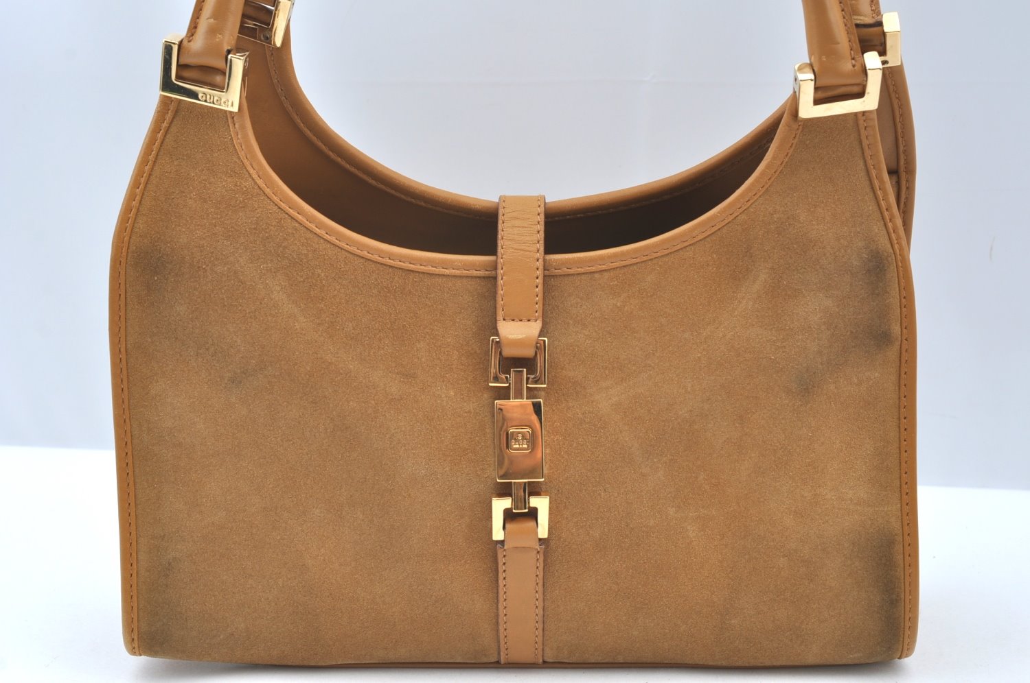 Authentic GUCCI Jackie Shoulder Hand Bag GG Suede Leather 0021068 Brown K4539