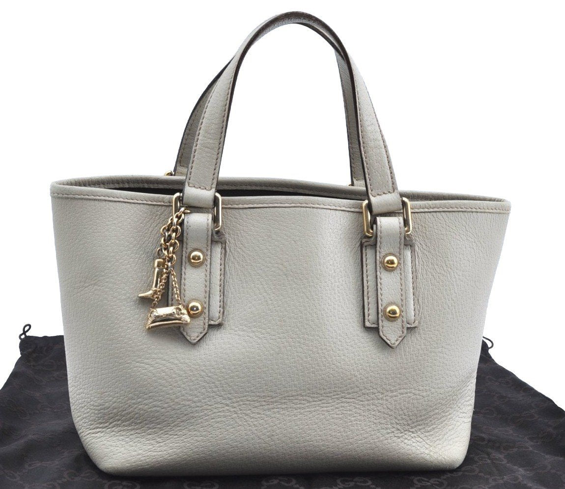Authentic GUCCI Vintage Hand Tote Bag Leather 147654 White K4540