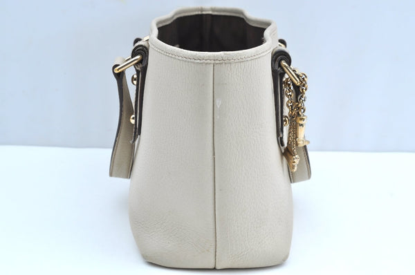 Authentic GUCCI Vintage Hand Tote Bag Leather 147654 White K4540