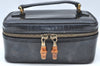 Authentic GUCCI Bamboo Vanity Hand Bag Purse Enamel Black K4541