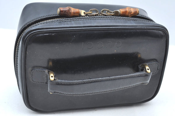 Authentic GUCCI Bamboo Vanity Hand Bag Purse Enamel Black K4541