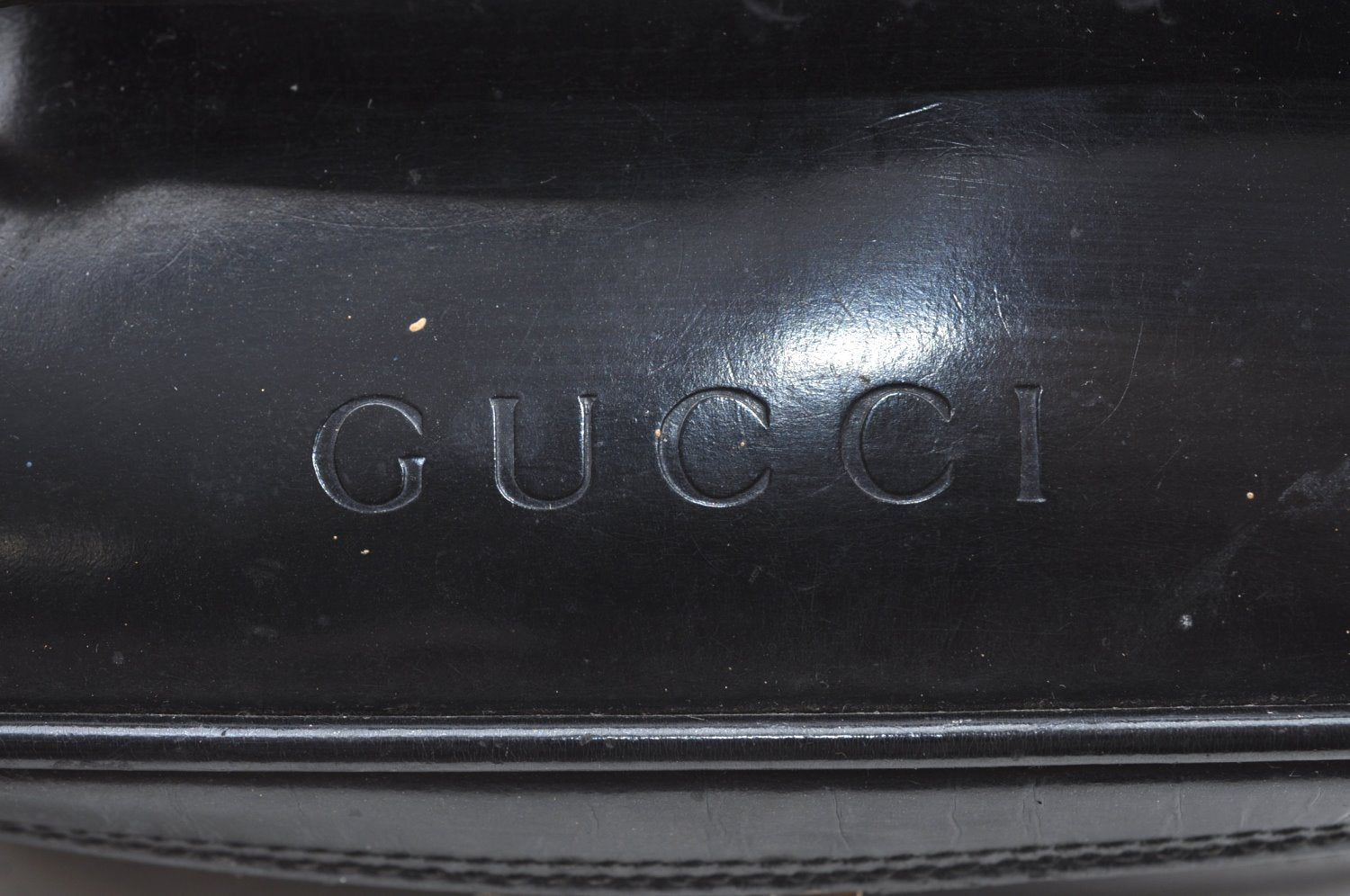 Authentic GUCCI Bamboo Vanity Hand Bag Purse Enamel Black K4541