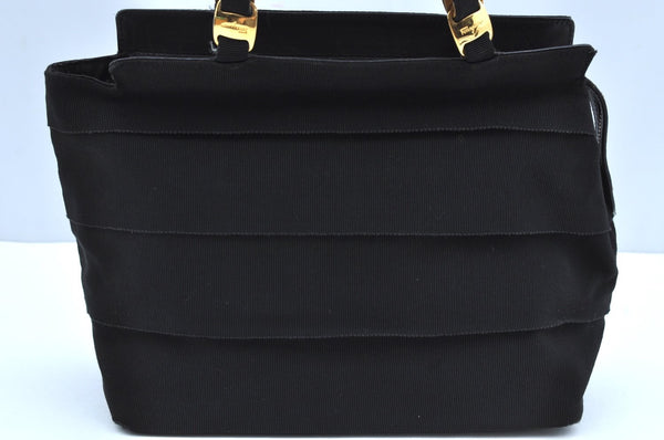 Authentic Salvatore Ferragamo Nylon Leather Hand Bag Purse Black SF K4542