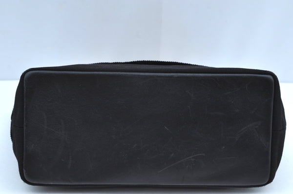 Authentic Salvatore Ferragamo Nylon Leather Hand Bag Purse Black SF K4542