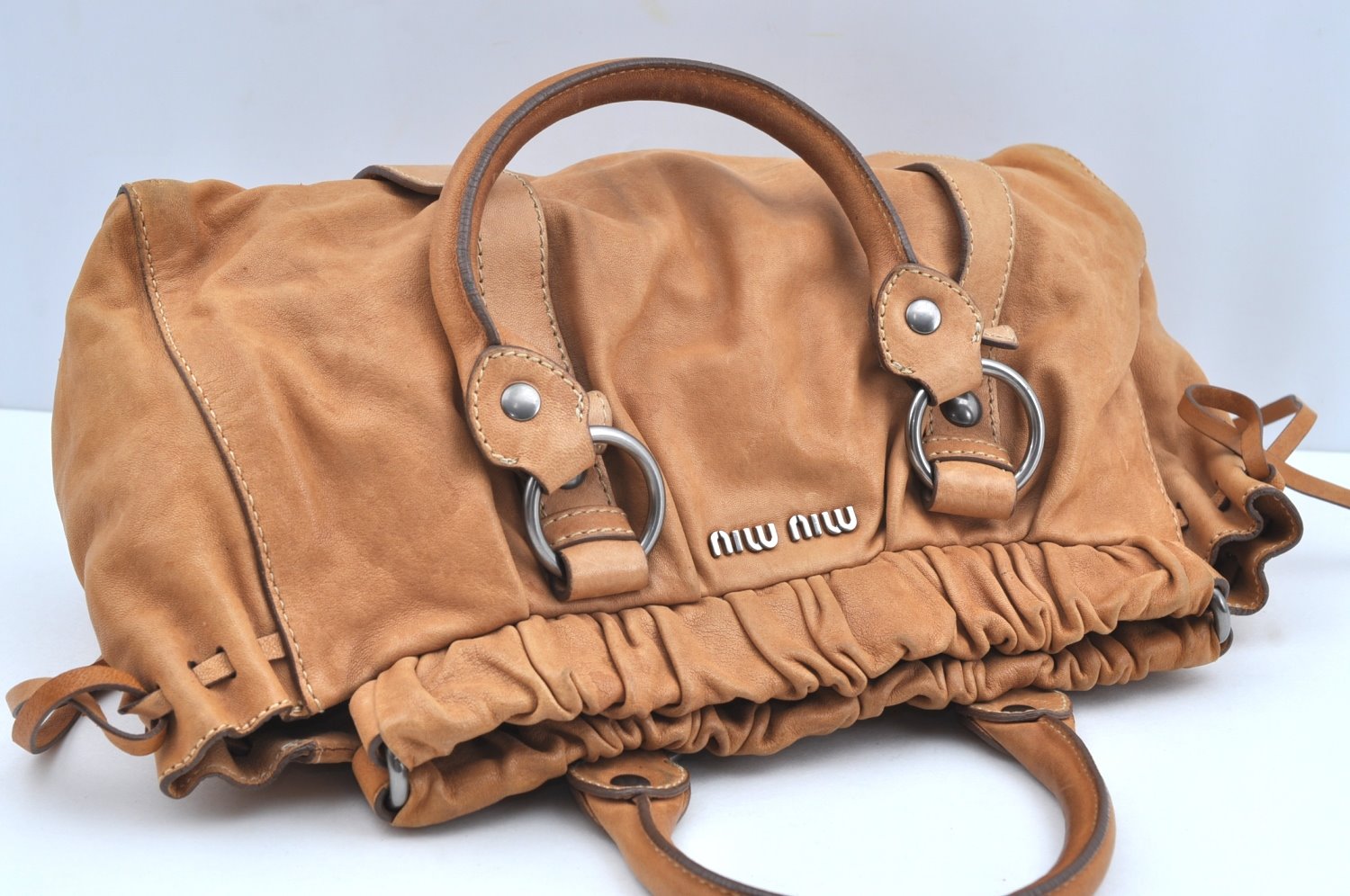 Authentic MIU MIU Leather 2Way Shoulder Hand Bag Brown K4543