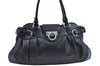 Authentic Salvatore Ferragamo Gancini Leather Shoulder Hand Bag Black K4548