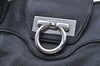 Authentic Salvatore Ferragamo Gancini Leather Shoulder Hand Bag Black K4548