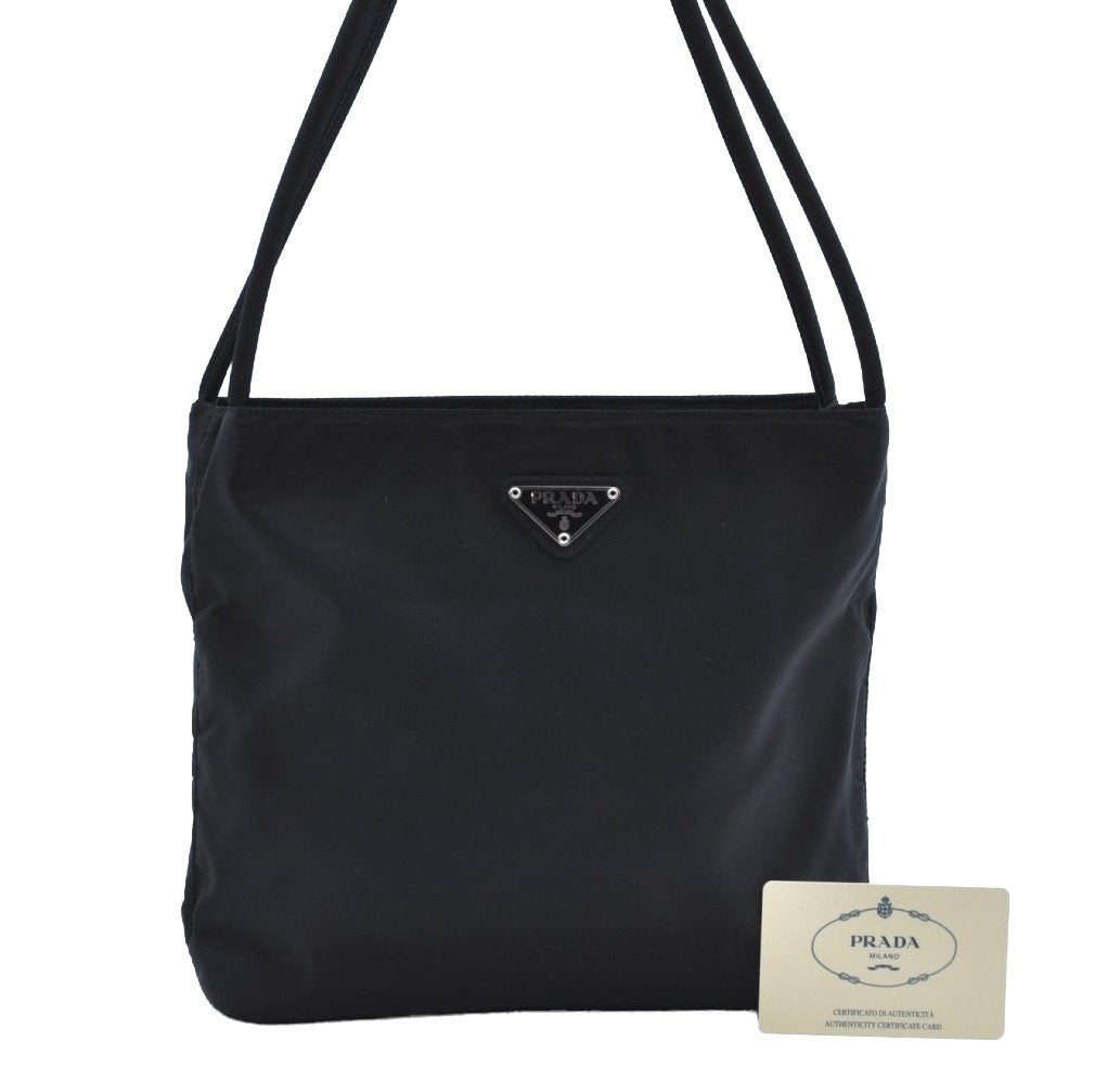 Authentic PRADA Nylon Tessuto Leather Shoulder Hand Bag Purse Black K4549