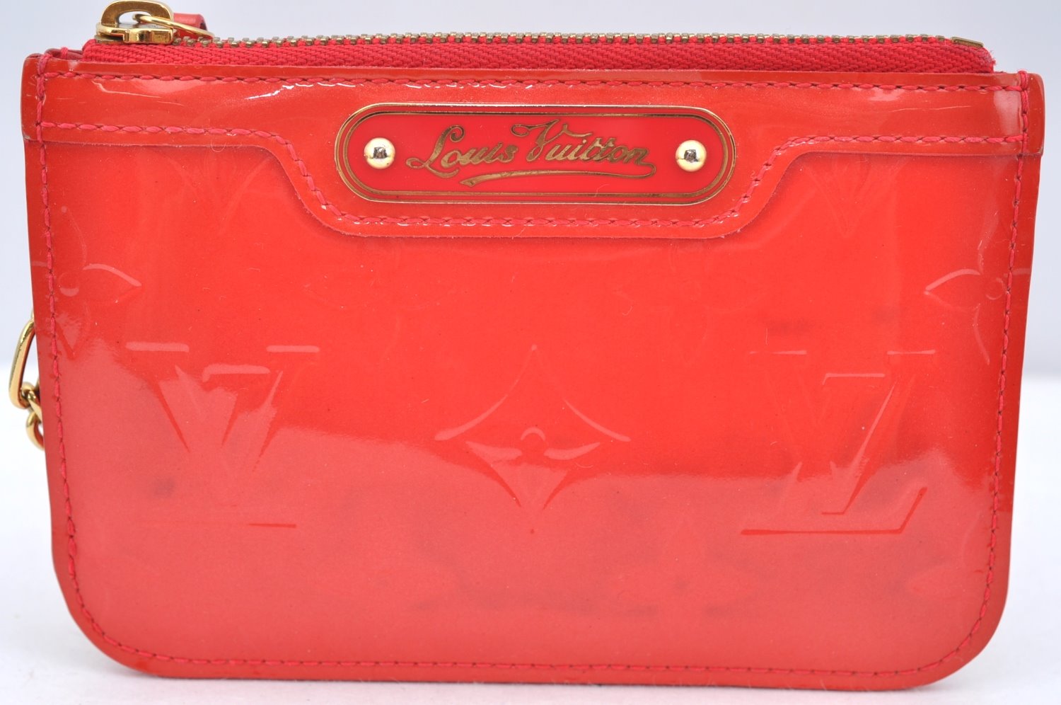 Authentic Louis Vuitton Vernis Pochette Cles NM Coin Purse Case M91669 Red K4550