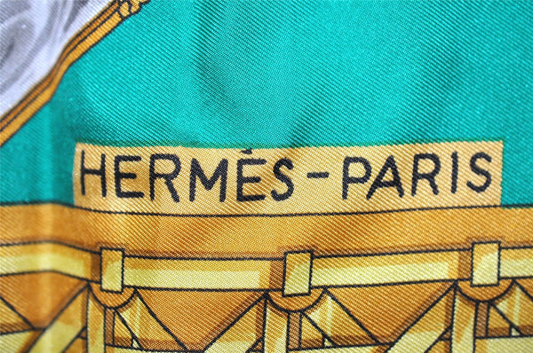 Authentic HERMES Carre 90 Scarf "FEUX DE ROUTE" Silk Green Box K4558