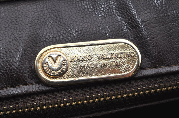 Authentic MARIO VALENTINO V Logo Clutch Hand Bag Purse PVC Leather Brown K4562