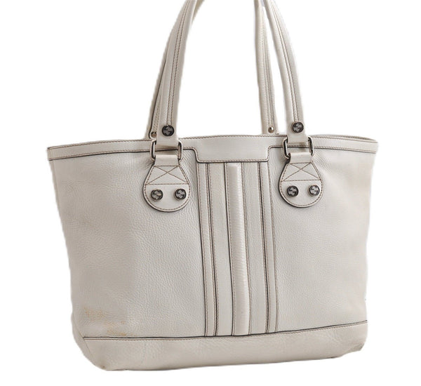 Authentic GUCCI Vintage Shoulder Tote Bag Leather 232973 White K4563