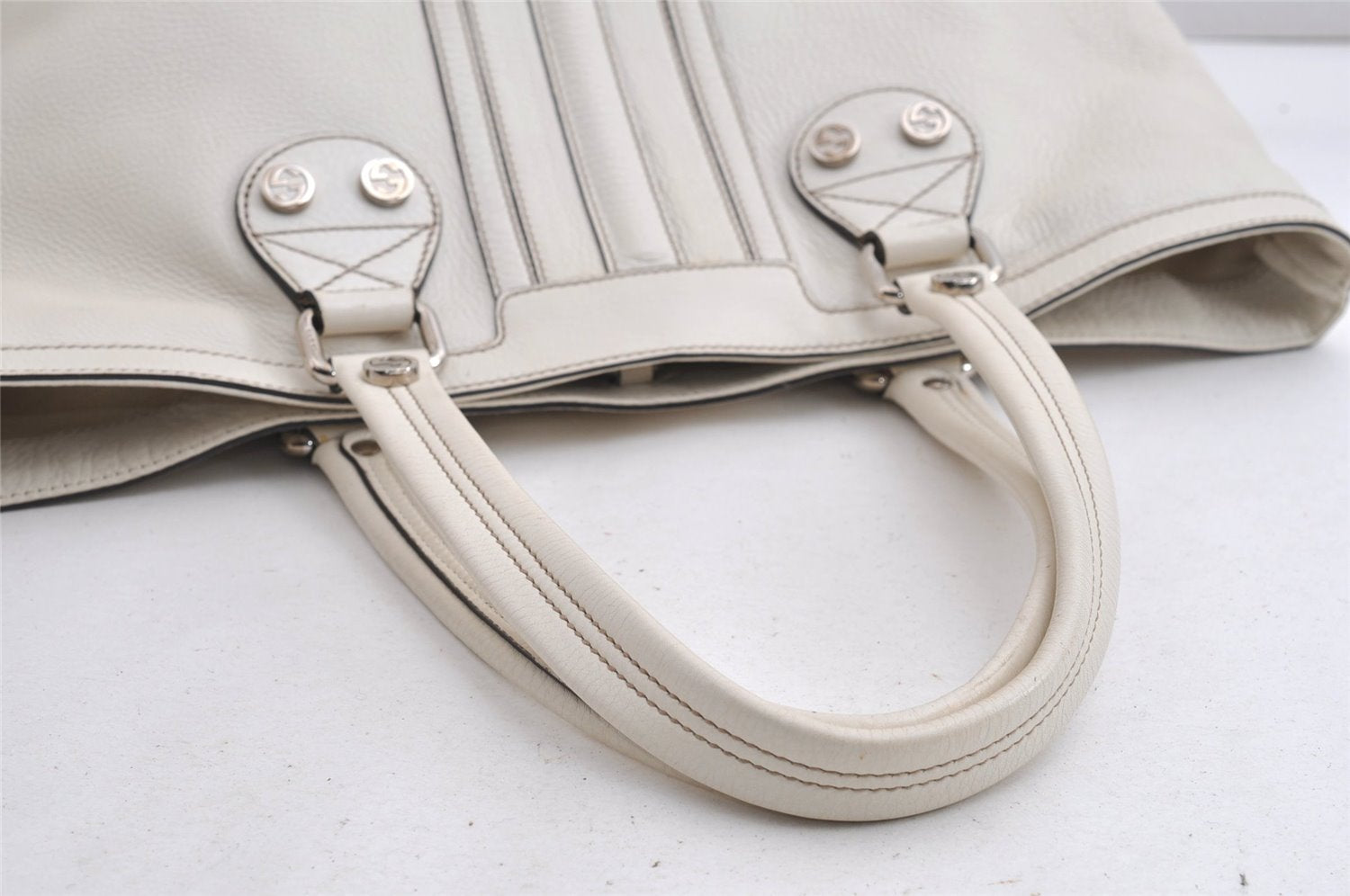 Authentic GUCCI Vintage Shoulder Tote Bag Leather 232973 White K4563