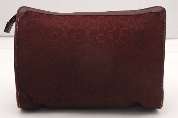 Authentic CELINE C Horse Carriage Clutch Hand Bag Canvas Leather Bordeaux K4569
