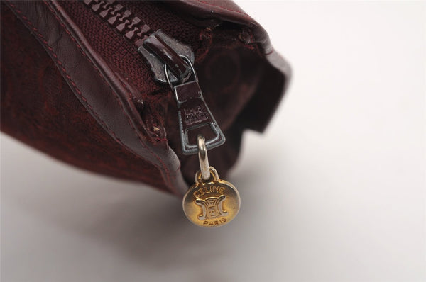 Authentic CELINE C Horse Carriage Clutch Hand Bag Canvas Leather Bordeaux K4569