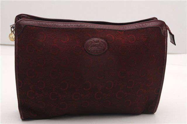 Authentic CELINE C Horse Carriage Clutch Hand Bag Canvas Leather Bordeaux K4569