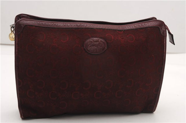 Authentic CELINE C Horse Carriage Clutch Hand Bag Canvas Leather Bordeaux K4569
