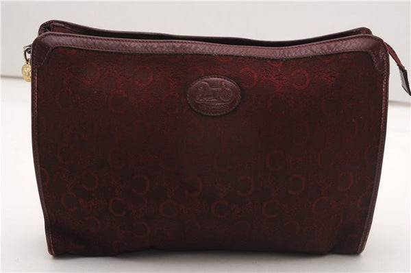 Authentic CELINE C Horse Carriage Clutch Hand Bag Canvas Leather Bordeaux K4569