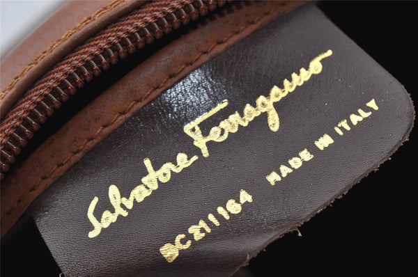 Authentic Salvatore Ferragamo Vintage Leather Clutch Hand Bag Purse Brown K4571