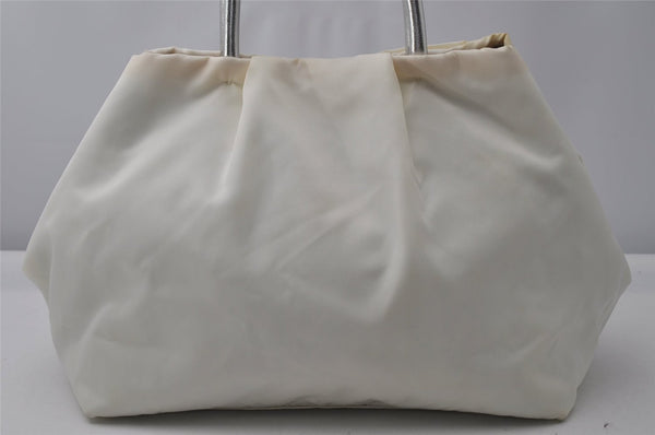 Authentic PRADA TESSUTO FIOCCO Ribbon Nylon Leather Hand Bag BN1601 White K4576