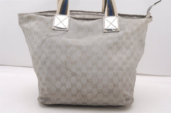 Authentic GUCCI Vintage Shoulder Tote Bag GG Canvas Leather 131231 Silver K4578