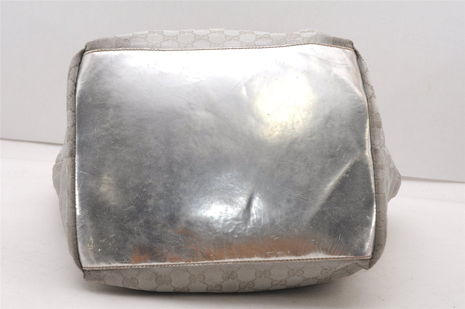 Authentic GUCCI Vintage Shoulder Tote Bag GG Canvas Leather 131231 Silver K4578