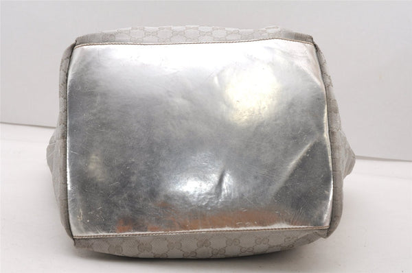 Authentic GUCCI Vintage Shoulder Tote Bag GG Canvas Leather 131231 Silver K4578