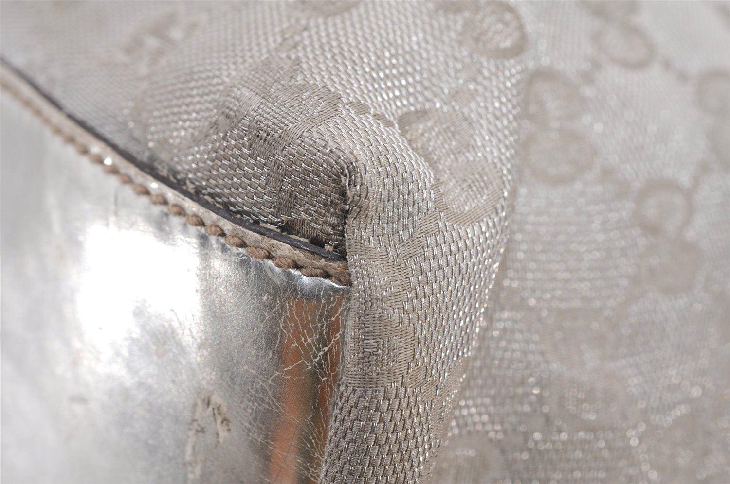 Authentic GUCCI Vintage Shoulder Tote Bag GG Canvas Leather 131231 Silver K4578