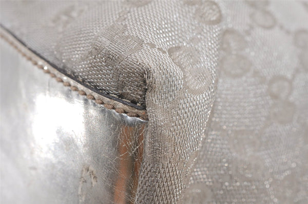 Authentic GUCCI Vintage Shoulder Tote Bag GG Canvas Leather 131231 Silver K4578