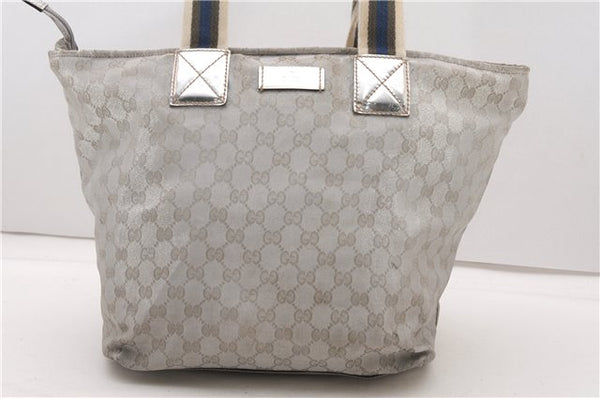 Authentic GUCCI Vintage Shoulder Tote Bag GG Canvas Leather 131231 Silver K4578