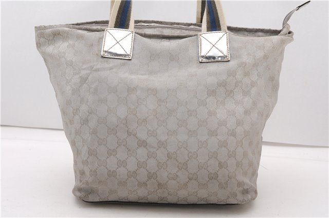 Authentic GUCCI Vintage Shoulder Tote Bag GG Canvas Leather 131231 Silver K4578