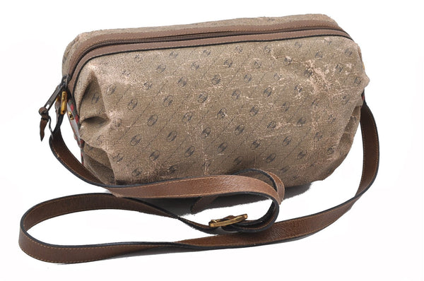 Authentic GUCCI Rigate Line Shoulder Bag Purse PVC Leather Brown Junk K4583