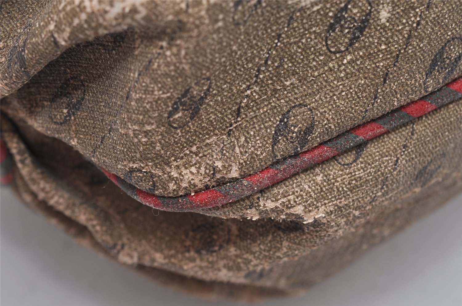 Authentic GUCCI Rigate Line Shoulder Bag Purse PVC Leather Brown Junk K4583