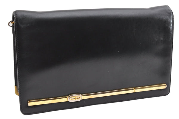 Authentic Christian Dior 2Way Shoulder Clutch Bag Purse Leather Black CD K4589