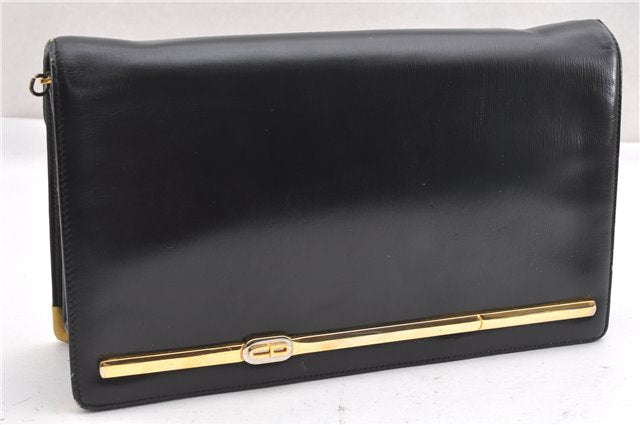 Authentic Christian Dior 2Way Shoulder Clutch Bag Purse Leather Black CD K4589