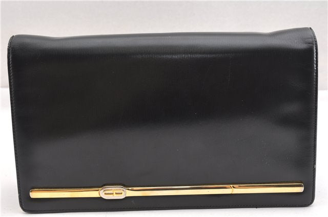 Authentic Christian Dior 2Way Shoulder Clutch Bag Purse Leather Black CD K4589