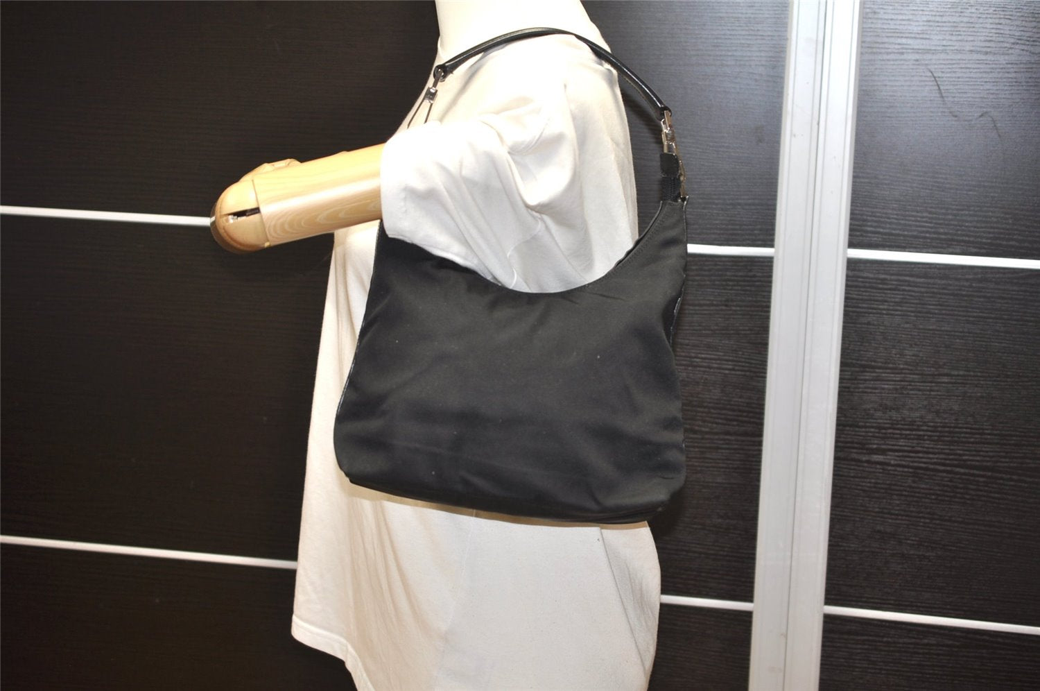 Authentic GUCCI Vintage Shoulder Hand Bag Nylon Leather 0000602 Black  K4599