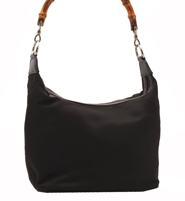 Authentic GUCCI Bamboo Shoulder Hand Bag Purse Nylon Enamel 0000531 Brown K4600