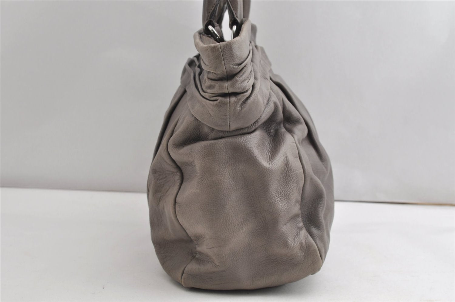 Authentic PRADA Vintage Leather Nappa Shoulder Tote Bag Purse Gray K4602