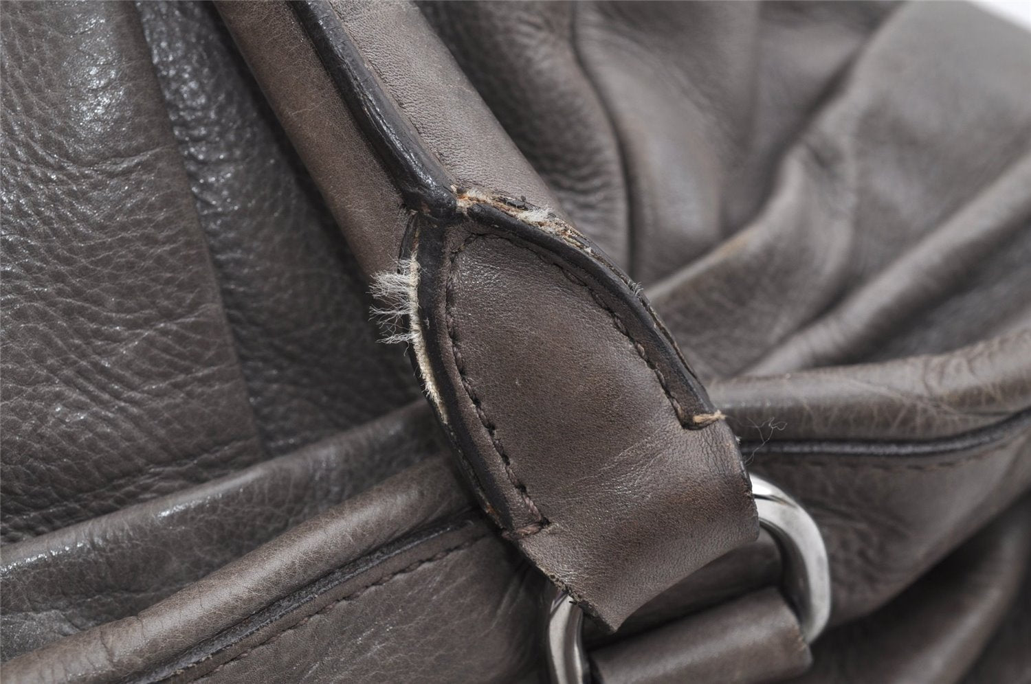 Authentic PRADA Vintage Leather Nappa Shoulder Tote Bag Purse Gray K4602